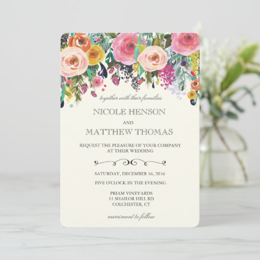 Floral Garden bruiloft uitnodiging (Staand voorkant)