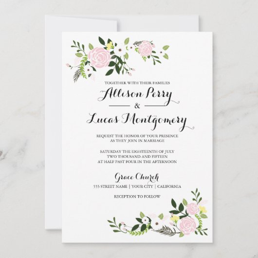 Floral Garden bruiloft uitnodiging - wit (Voorkant)