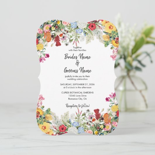 Floral Garden Colorful Flowers Weddenschap Kaart (Staand voorkant)