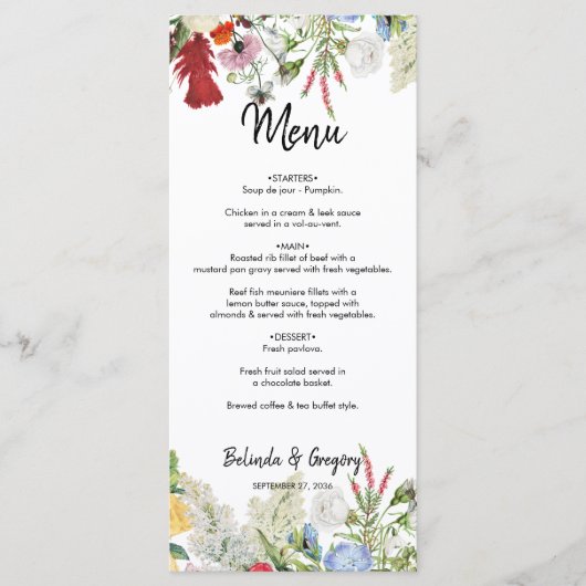 Floral Garden Colorful Flowers Wedding Menu (Voorkant)