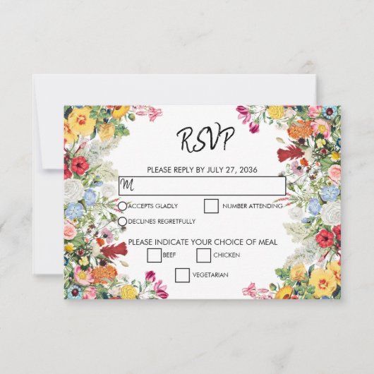 Floral Garden Colorful Flowers Wedding RSVP Kaartje (Voorkant)