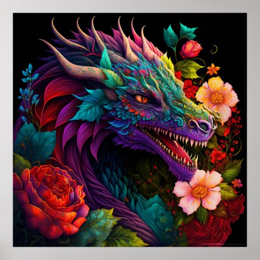 Floral Garden Dragon Poster (Voorkant)