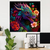 Floral Garden Dragon Poster (Thuiskantoor)