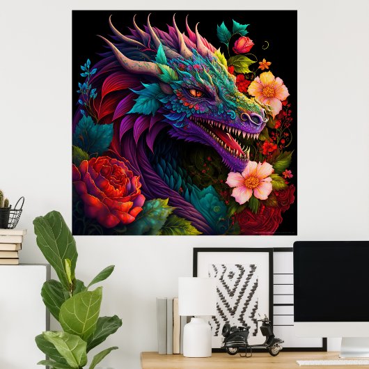 Floral Garden Dragon Poster (Thuiskantoor)