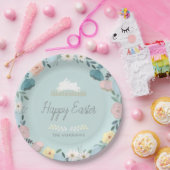 Floral Garden Easter Bunny Eggs Blue Papieren Bordje (Feest)