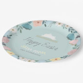 Floral Garden Easter Bunny Eggs Blue Papieren Bordje (Gekanteld)