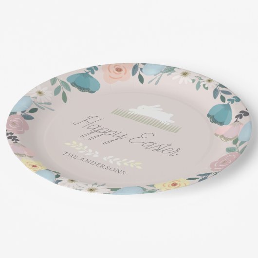 Floral Garden Easter Bunny Eggs Pink Papieren Bordje (Gekanteld)