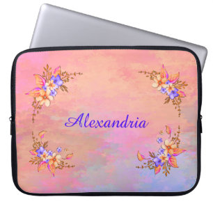 Floral Garden Elegant roze Waterverf personalisere Laptop Sleeve