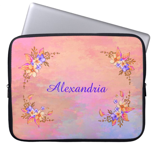 Floral Garden Elegant roze Waterverf personalisere Laptop Sleeve (Voorkant)