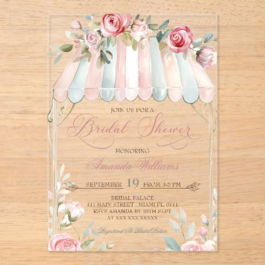 Floral Garden Elegant Vrijgezellenfeest Acryl Uitnodigingen (Voorkant)