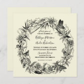 Floral Garden en Butterfly Wreath Wedding Kaart (Voorkant / Achterkant)