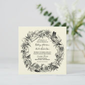 Floral Garden en Butterfly Wreath Wedding Kaart (Staand voorkant)