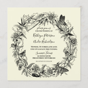 Floral Garden en Butterfly Wreath Wedding Kaart