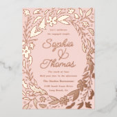 Floral Garden Engaged Couples Shower Roos Gold Folie Uitnodiging (Voorkant)