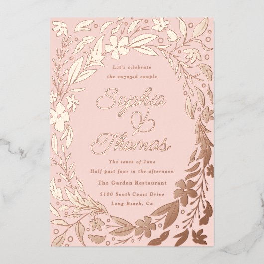 Floral Garden Engaged Couples Shower Roos Gold Folie Uitnodiging (Voorkant)