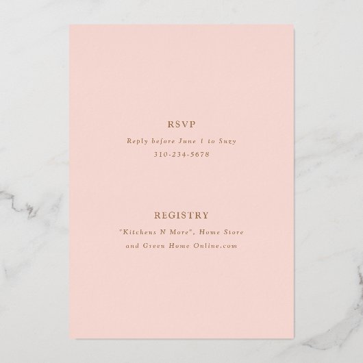 Floral Garden Engaged Couples Shower Roos Gold Folie Uitnodiging (Achterkant)