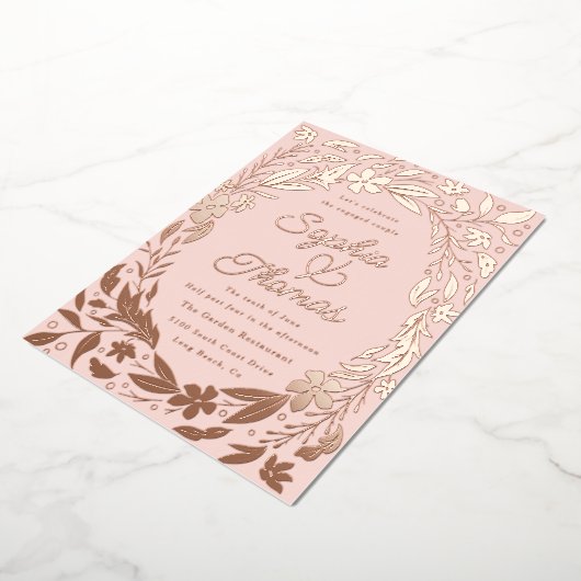 Floral Garden Engaged Couples Shower Roos Gold Folie Uitnodiging (Gedraaid)