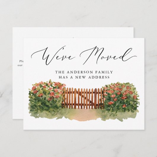 Floral Garden Gate Moving Aankondigingskaart (Voorkant / Achterkant)