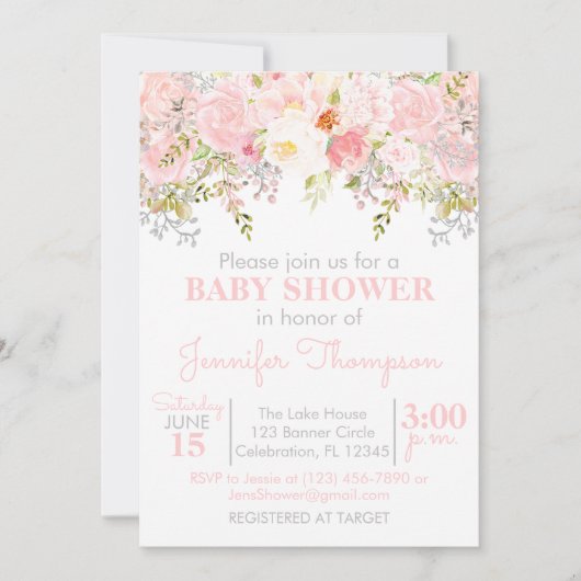 Floral Garden Girl Baby shower Kaart (Voorkant)