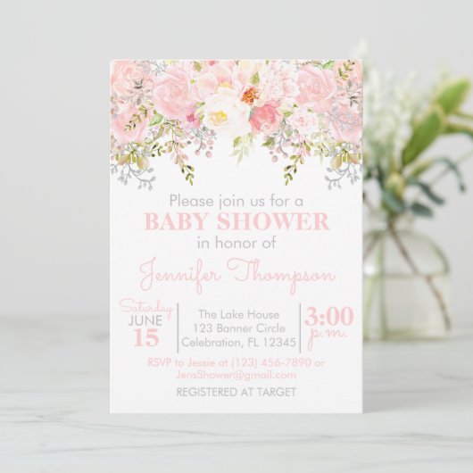 Floral Garden Girl Baby shower Kaart (Staand voorkant)