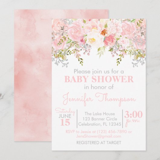 Floral Garden Girl Baby shower Kaart (Voorkant / Achterkant)