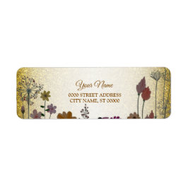 Floral Garden Gold Glitter Wedding Return Address Etiket