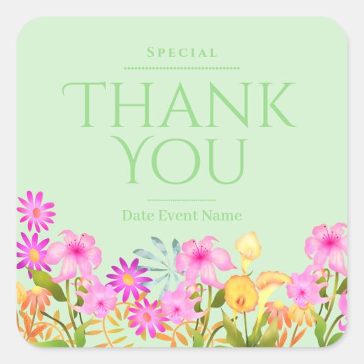 Floral Garden Green Thank You Vierkante Sticker (Voorkant)