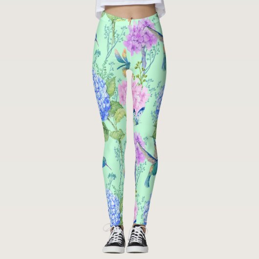 Floral Garden Hummingbird Dragonfly Butterfly Leggings (Voorkant)