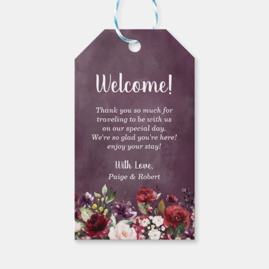 Floral Garden in Bourgogne, Roze en Plum Cadeaulabel (Voorkant)