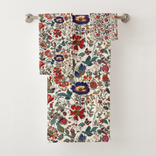 Floral Garden in Reds en Dark Blues Bad Handdoek (Insitu)