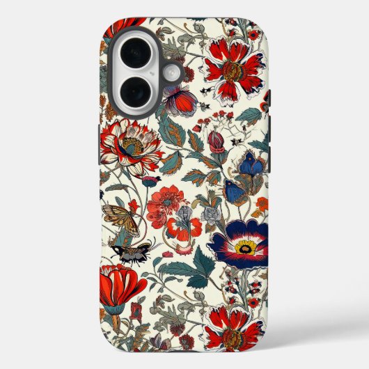 Floral Garden in Reds en Dark Blues Phone Case (Achterkant)