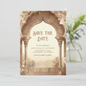 Floral Garden Indian Palace Boog Trouwfoto Save The Date (Staand voorkant)