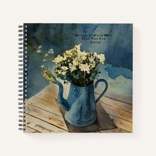 Floral Garden Jug Goethe Quote Blue Journal Notitieboek (Voorkant)