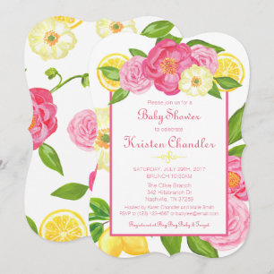 Floral Garden Lemon Girl Baby shower Kaart