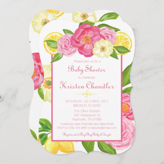 Floral Garden Lemon Girl Baby shower Uitnodiging (Voorkant / Achterkant)