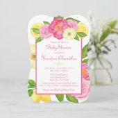 Floral Garden Lemon Girl Baby shower Uitnodiging (Staand voorkant)