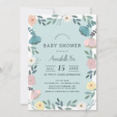 Floral Garden Light Blue Baby shower Kaart (Voorkant)