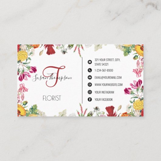 Floral Garden Modern Minimalist Social Media Icons Visitekaartje (Achterkant)