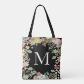 Floral Garden Monogram Black Schoudertas Tote Bag (Achterkant)