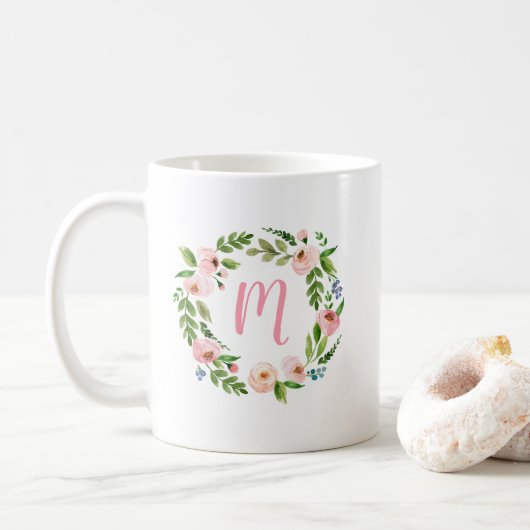Floral Garden Monogram Koffie Mok Gift (Met donut)