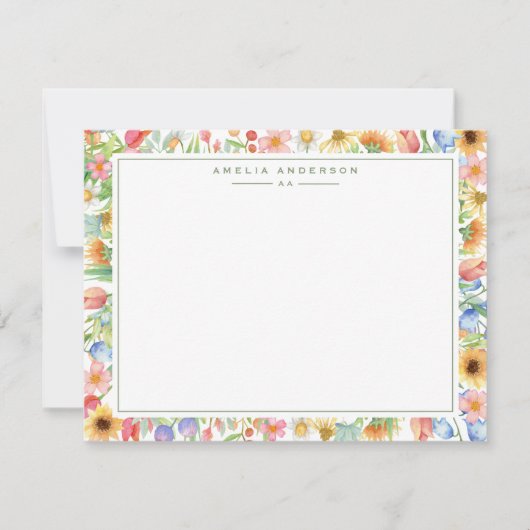 Floral Garden Monogram Note Card Kaart (Voorkant)