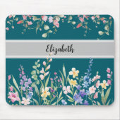 Floral Garden Monogram Script Dark Blauwgroen Muismat (Voorkant)