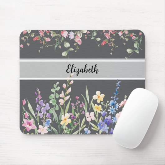 Floral Garden Monogram Script Donkergrijs Muismat (Met muis)