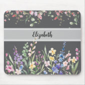 Floral Garden Monogram Script Donkergrijs Muismat (Voorkant)