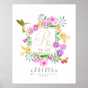 Floral Garden Monogram Wit Poster