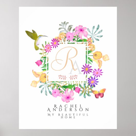 Floral Garden Monogram Wit Poster (Voorkant)