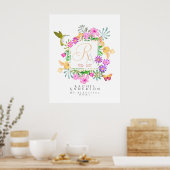 Floral Garden Monogram Wit Poster (Keuken)