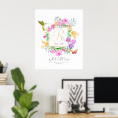 Floral Garden Monogram Wit Poster (Thuiskantoor)