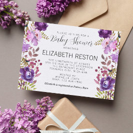Floral Garden Paars Violet Lavender Baby shower Kaart