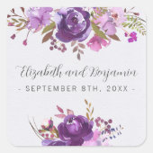 Floral Garden Paars Violet Lavender Peony Wedding Vierkante Sticker (Voorkant)